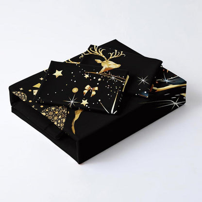 Weihnachts Bettwäsche Set 155x220 cm Schwarz Gold mit Hirsch