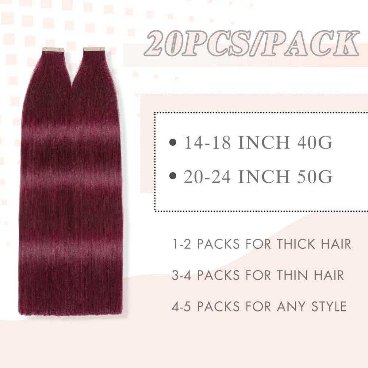 Echthaar Tape Extensions Burgunderrot 40cm (16 Zoll)