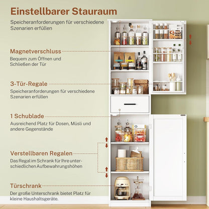 Hoch Küchenschrank mit verstellbaren Böden & Türfächern, 170cm