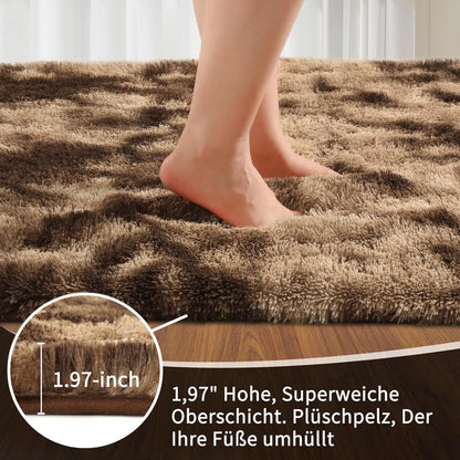 Flauschiger Hochflor Teppich Braun 140x200 – Waschbar & Rutschfest