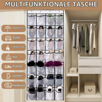 Über-Tür-Schuhregal mit 28 Taschen & 4 Haken – Weiß