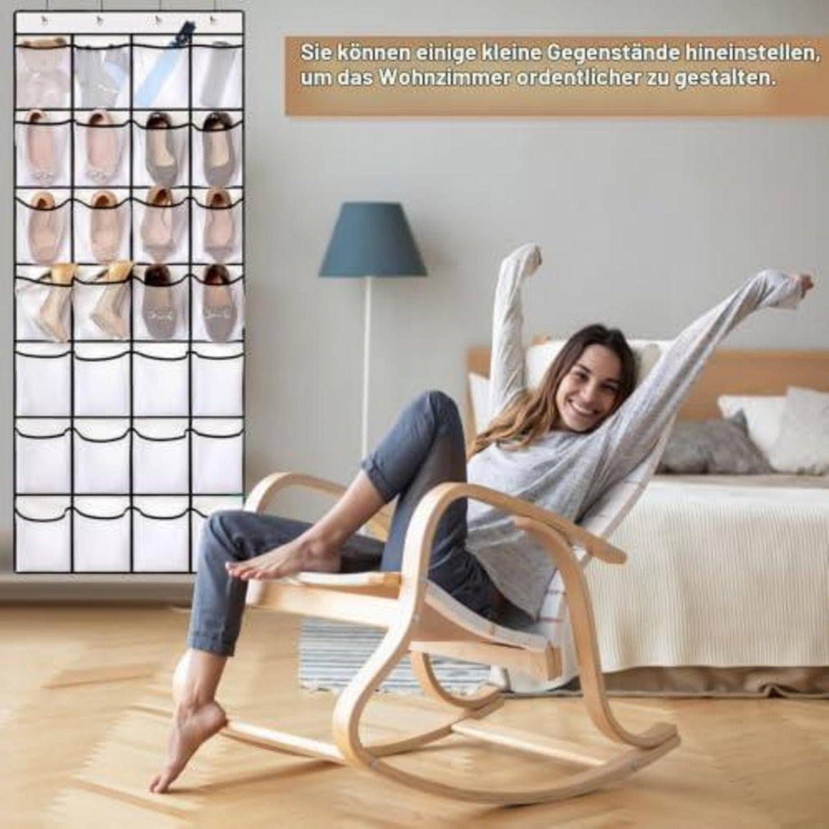Über-Tür-Schuhregal mit 28 Taschen & 4 Haken – Weiß