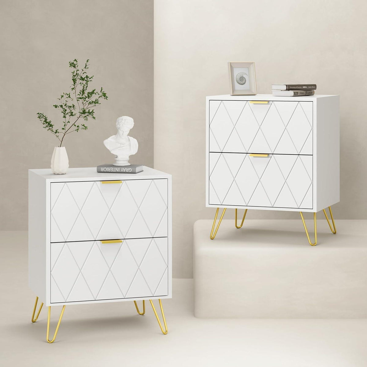 Schlafzimmer Komplett-Set Weiß mit Kommode & 2 Nachttische Skandinavisch
