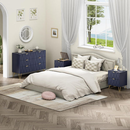 Blaues Schlafzimmer-Set: Kommode & 2 Nachttische im skandinavischen Stil