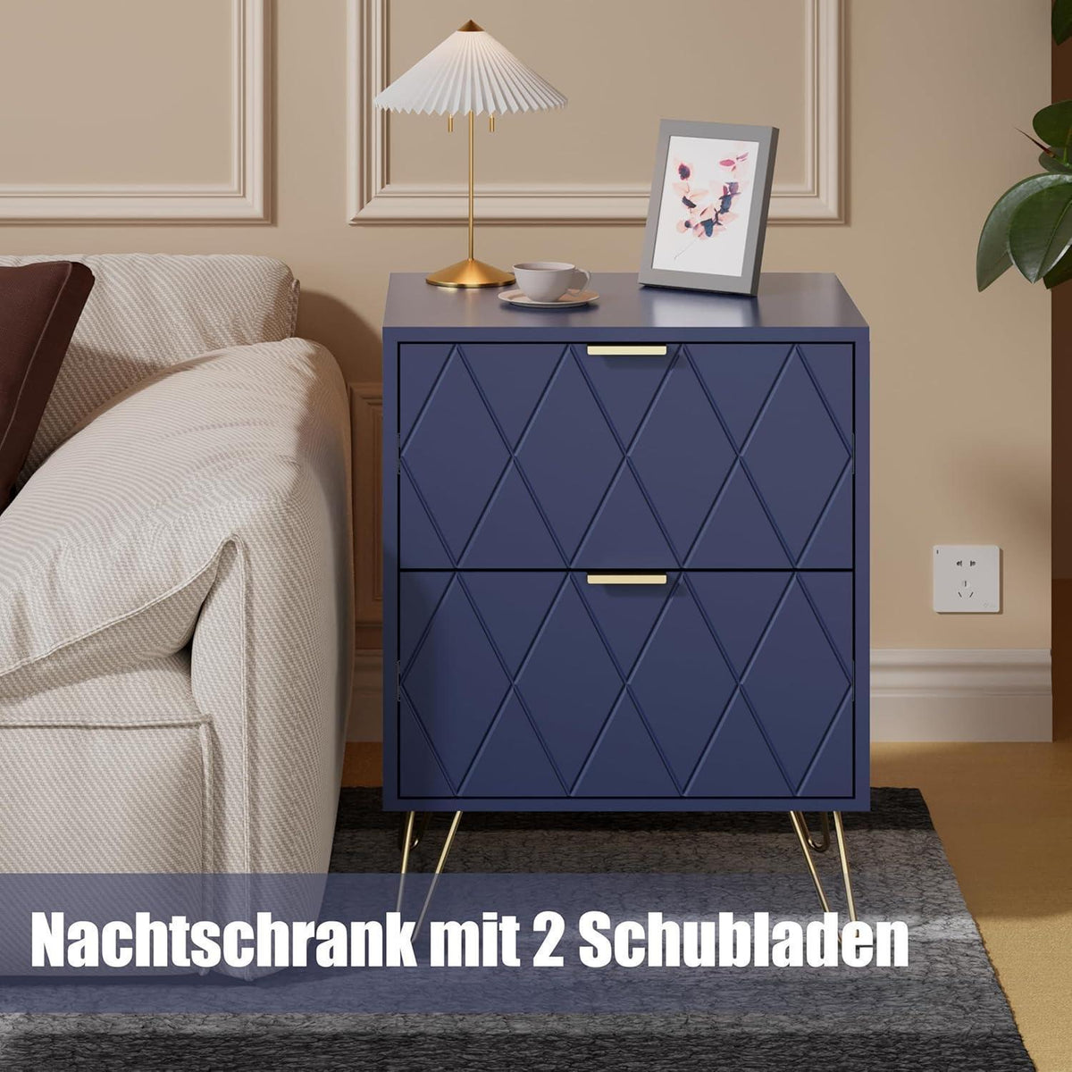 Blaues Schlafzimmer-Set: Kommode & 2 Nachttische im skandinavischen Stil