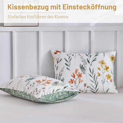 Baumwollbettwäsche-Set 135/150 cm – Zweig-Blatt-Motiv Weiß/Grün