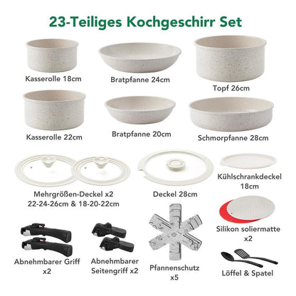 23-teiliges Induktions Topfset mit abnehmbarem Griff & Keramik