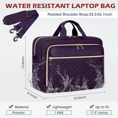 Laptoptasche 17,3 Zoll Damen Aktentasche Wasserdicht Dunkelviolett
