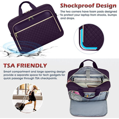 Laptoptasche 17,3 Zoll Damen Aktentasche Wasserdicht Dunkelviolett