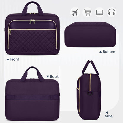 Laptoptasche 17,3 Zoll Damen Aktentasche Wasserdicht Dunkelviolett