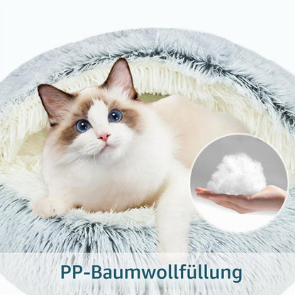 Flauschiges Katzenbett rund, 60x60cm, Grau – Waschbar & Bequem