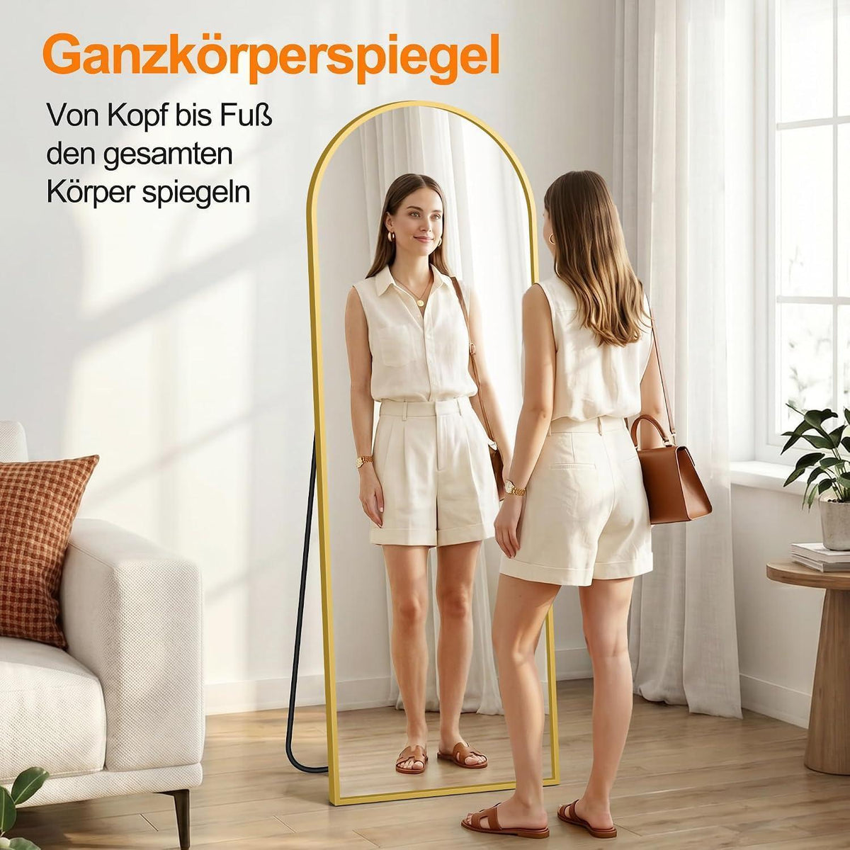 Ganzkörperspiegel 175x60cm – Stand- & Wandspiegel Schwarz Gold