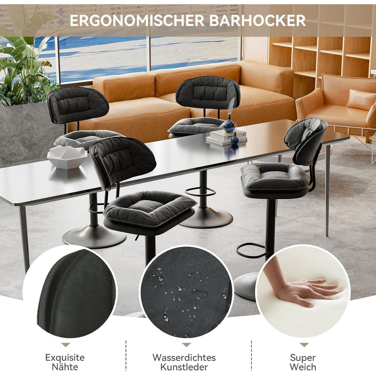 Barhocker Set 4er – Ergonomisch & Verstellbar Dunkelgrau