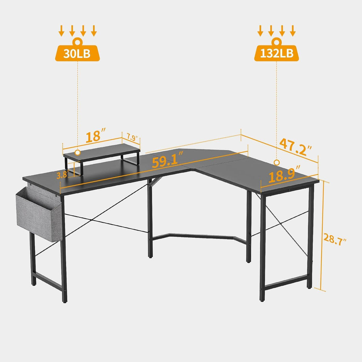 Gaming Tisch Cubiker Schwarz L-Form Monitorständer Stauraum 150x120cm