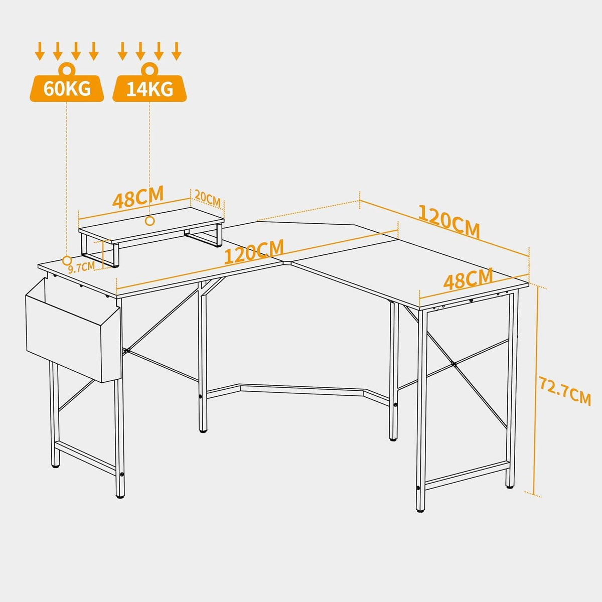 Gaming Eckschreibtisch 120x120cm mit Monitorständer