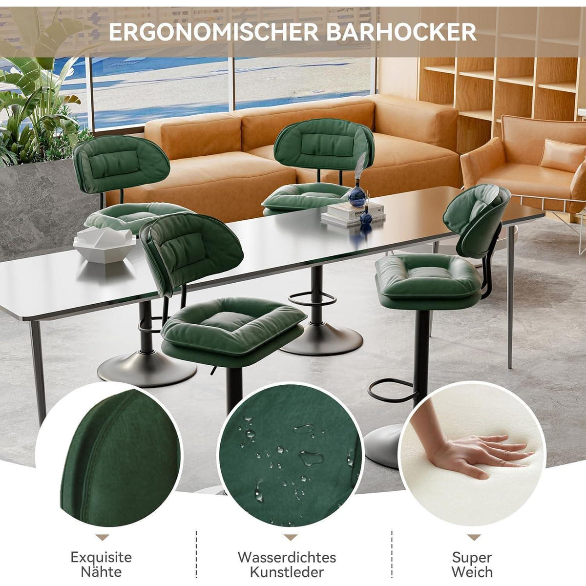 Barhocker Set 4er – Ergonomisch & Verstellbar – Military Green