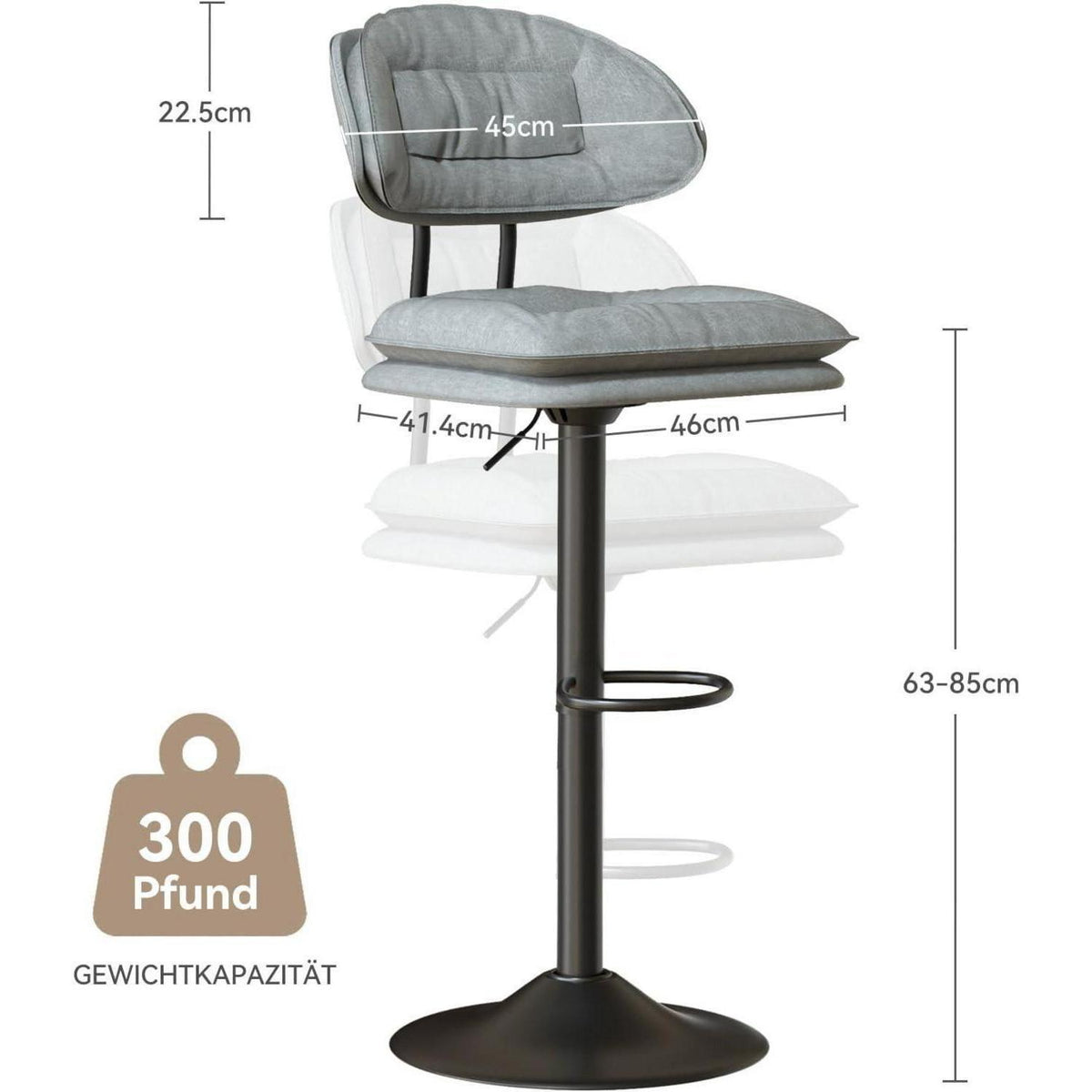 Barhocker Set 4er – Gepolstert & Verstellbar – Hellgrau
