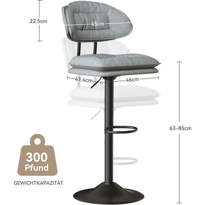 Barhocker Set 4er – Gepolstert & Verstellbar – Hellgrau