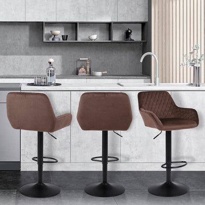 Barhocker Set 4er – Höhenverstellbar, Samt, Braun