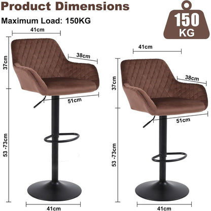 Barhocker Set 4er – Höhenverstellbar, Samt, Braun