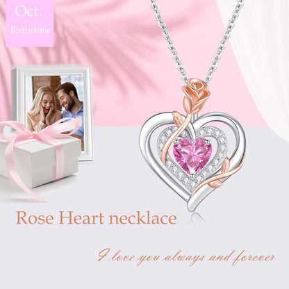 Silber Halskette Damen Herz Rose Geburtsstein Kette 925 Sterling Silber