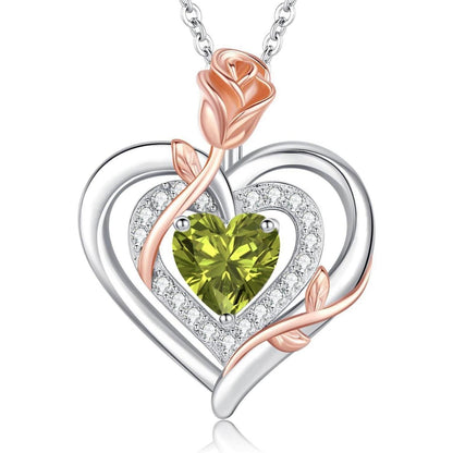 Silber Halskette Damen Herz Rose Geburtsstein Kette 925 Sterling Silber
