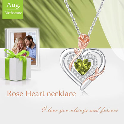 Silber Halskette Damen Herz Rose Geburtsstein Kette 925 Sterling Silber