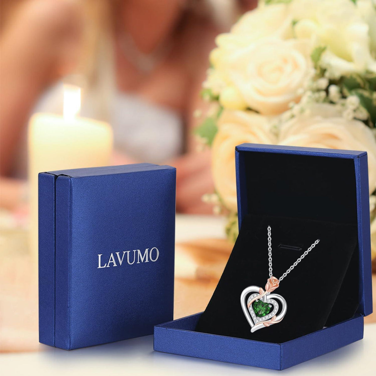 Silber Halskette Damen Herz Rose Geburtsstein Kette 925 Sterling Silber