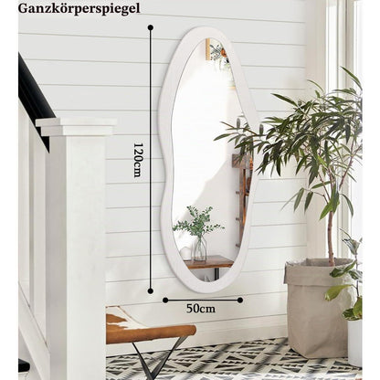 Großer Wandspiegel Holz Asymmetrisch 120x50 cm Weiß