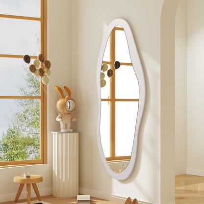 Großer Wandspiegel Holz Asymmetrisch 120x50 cm Weiß