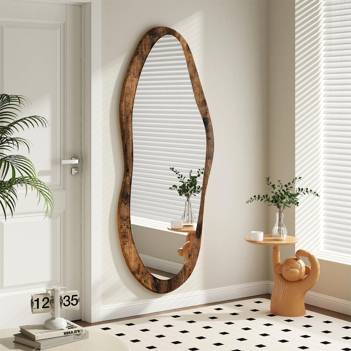 Großer Wandspiegel Vintage Holzrahmen 120x50cm – Asymmetrisch & Vielseitig