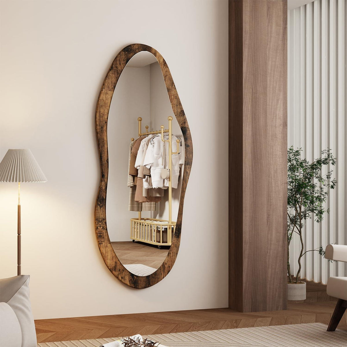 Großer Wandspiegel Vintage Holzrahmen 120x50cm – Asymmetrisch & Vielseitig