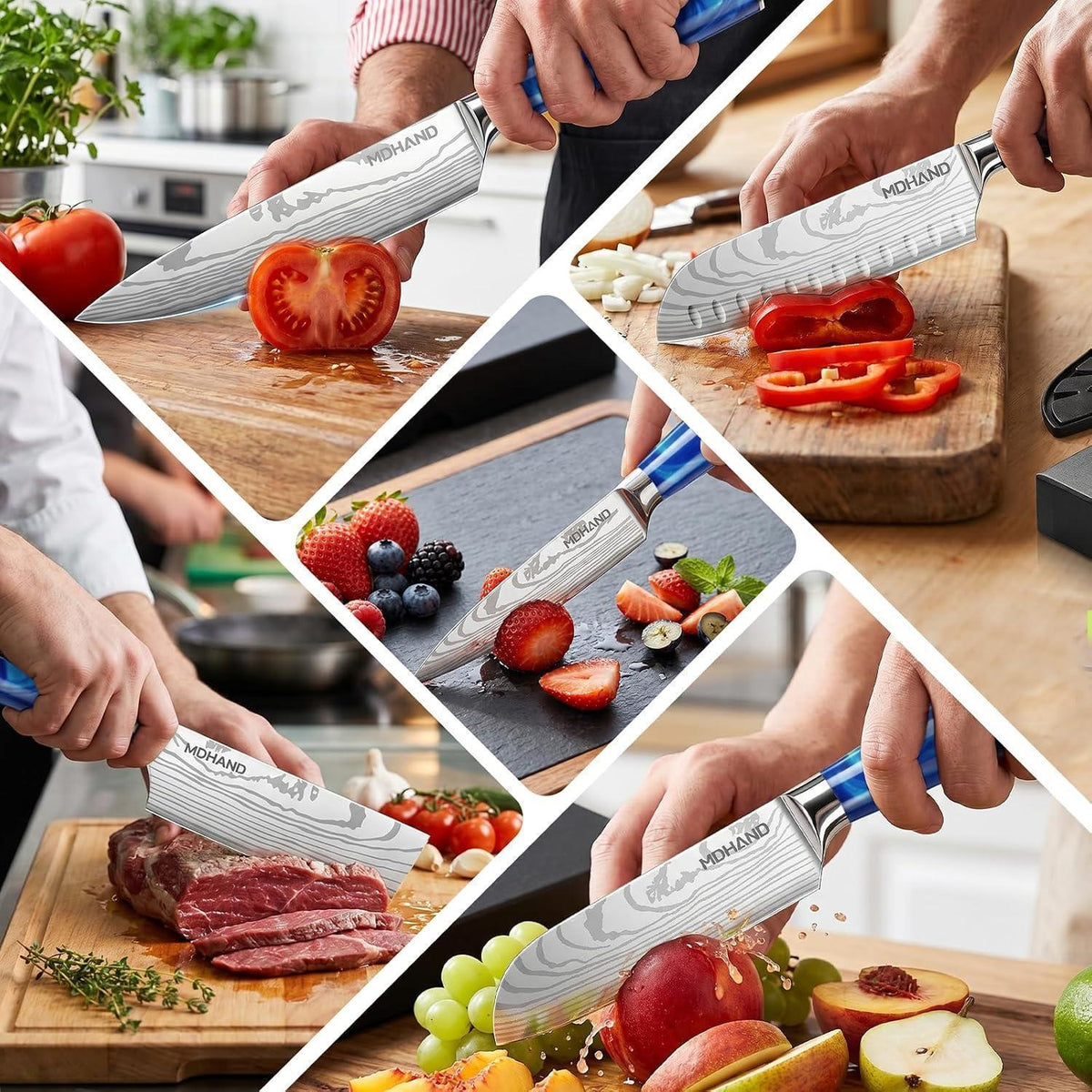 5-teiliges Küchenmesser Set – Scharfes Kochmesser Set mit Pakkawood Griff