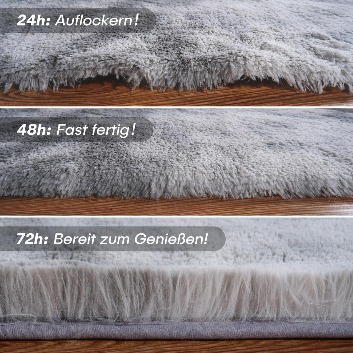 Hochflor Teppich Hellgrau 90x150cm - Kuscheliger Wohnteppich