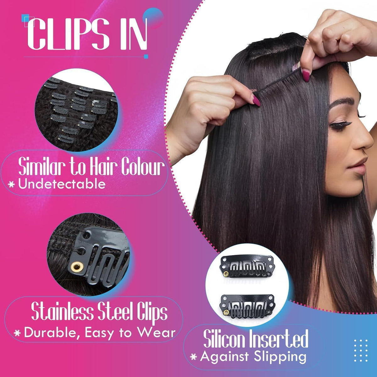 Clip-in Haarverlängerung Echthaar Afro Kinky Straight Schwarz