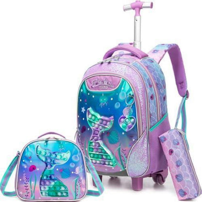 Rollrucksack für Mädchen 6-8 Jahre – Meerjungfrau & Violett Set