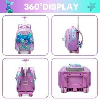 Rollrucksack für Mädchen 6-8 Jahre – Meerjungfrau & Violett Set