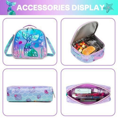 Rollrucksack für Mädchen 6-8 Jahre – Meerjungfrau & Violett Set
