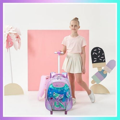 Rollrucksack für Mädchen 6-8 Jahre – Meerjungfrau & Violett Set