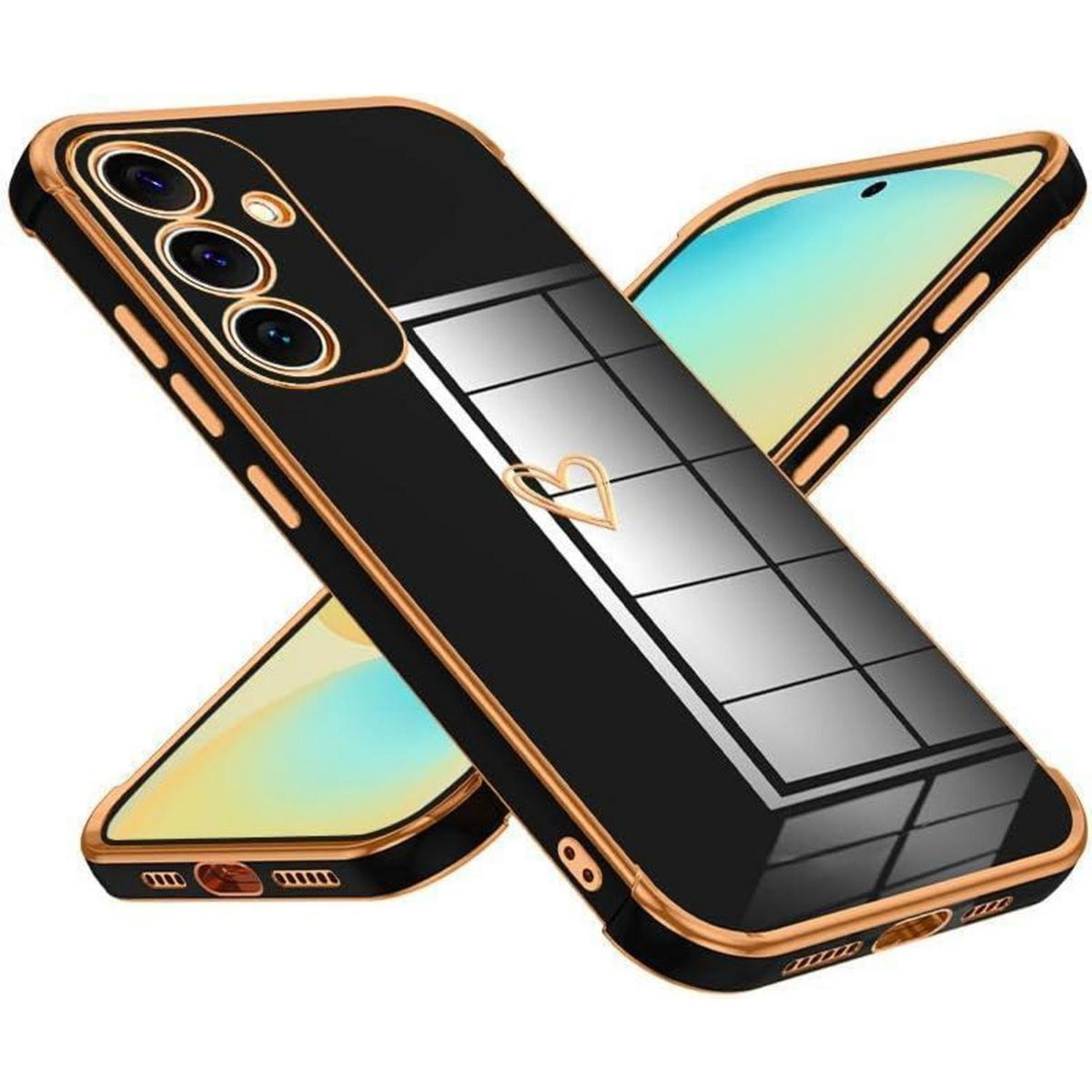 Samsung Galaxy S25 Hülle mit Herzmuster, galvanisiert, stoßfest, Schwarz