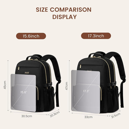 Damen Rucksack 15,6 Zoll Laptop Tasche mit Flaschenfach, Schwarz