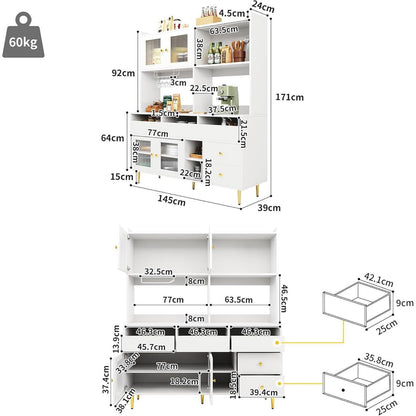 Restaurant Hochschrank mit Weinglasregal & Glastür (145x39x171cm)