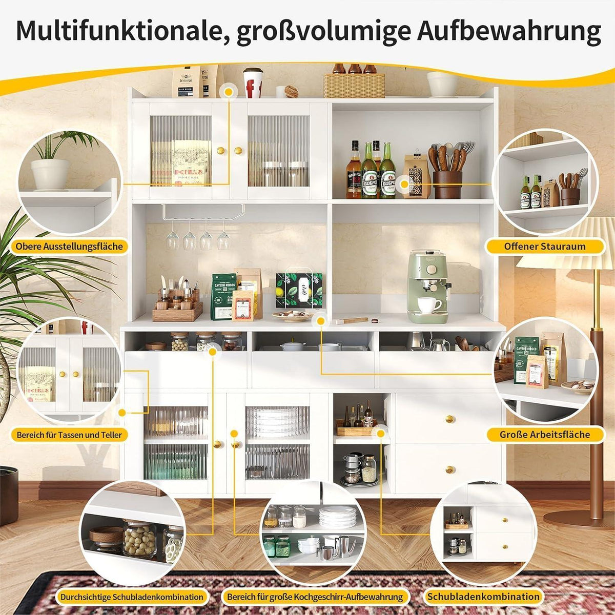 Restaurant Hochschrank mit Weinglasregal & Glastür (145x39x171cm)