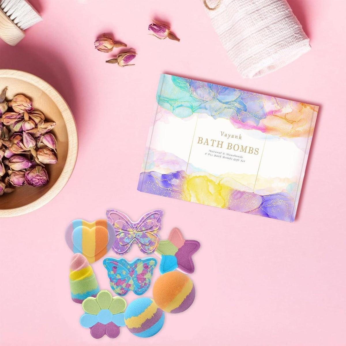 Badebomben Geschenkset 8er Pack – Bio & Handgemacht