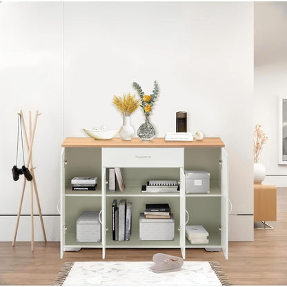 Multifunktionales Sideboard mit verstellbaren Regalen (Natur + Weiß)