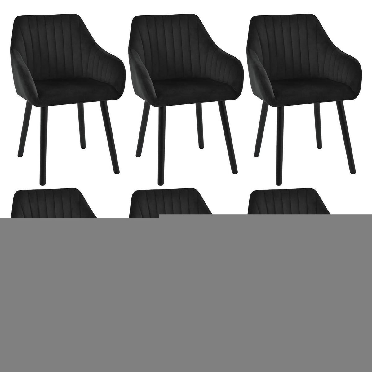 Esszimmerstühle Samt Schwarz mit Holzbeinen & Armlehnen 6er Set