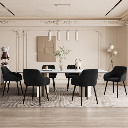 Esszimmerstühle Samt Schwarz mit Holzbeinen & Armlehnen 6er Set