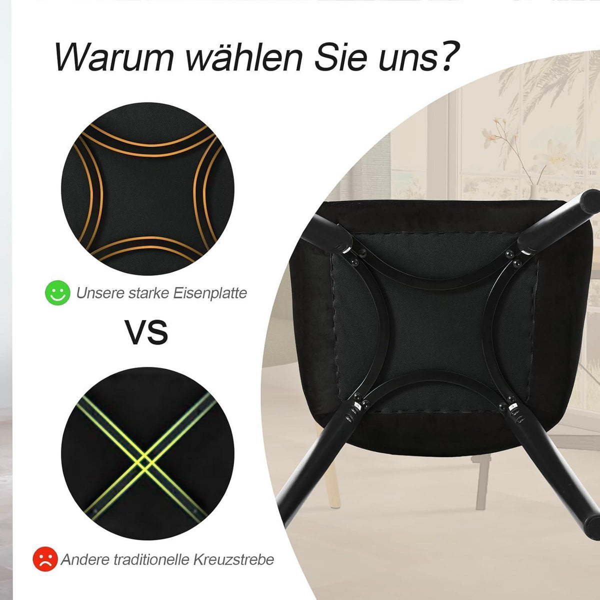 Esszimmerstühle Samt Schwarz mit Holzbeinen & Armlehnen 6er Set