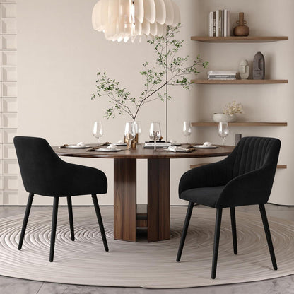 Esszimmerstühle Samt Schwarz mit Holzbeinen & Armlehnen 6er Set