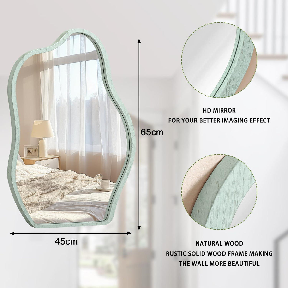 Moderner Wandspiegel Holzrahmen Asymmetrisch Blaugrün 65x45 cm